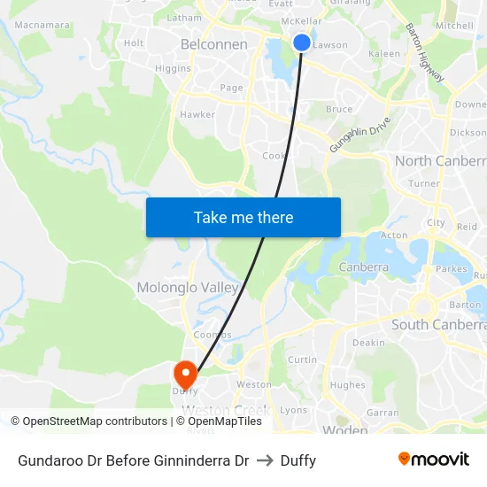 Gundaroo Dr Before Ginninderra Dr to Duffy map