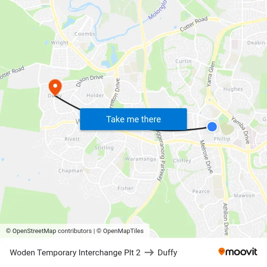 Woden Temporary Interchange Plt 2 to Duffy map
