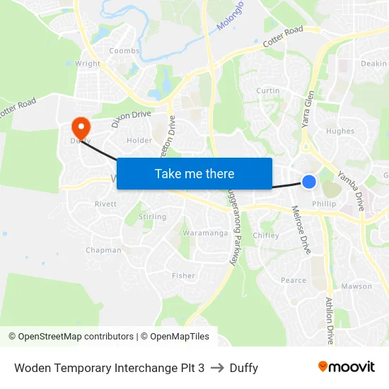 Woden Temporary Interchange Plt 3 to Duffy map