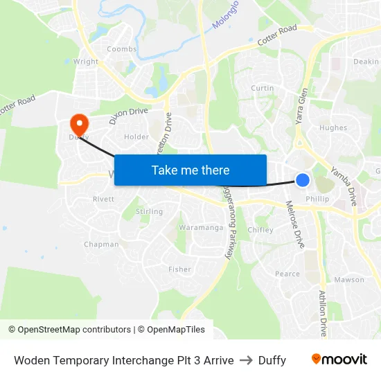 Woden Temporary Interchange Plt 3 Arrive to Duffy map