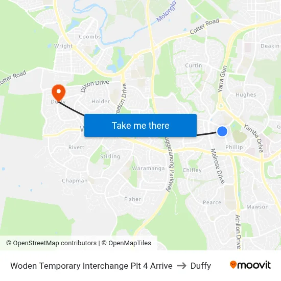 Woden Temporary Interchange Plt 4 Arrive to Duffy map