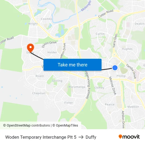 Woden Temporary Interchange Plt 5 to Duffy map