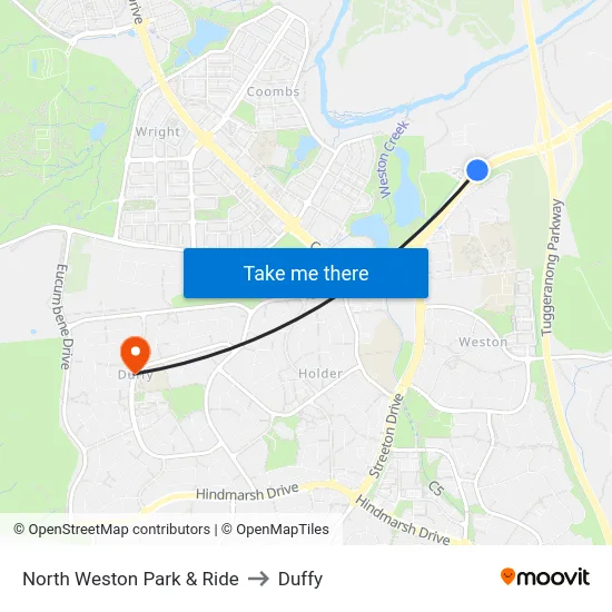 North Weston Park & Ride to Duffy map