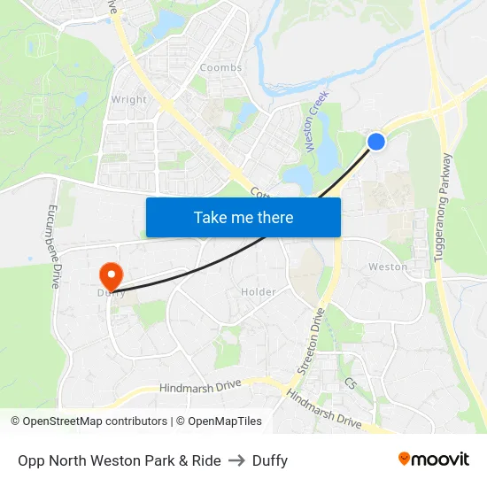 Opp North Weston Park & Ride to Duffy map