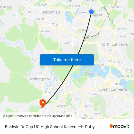 Baldwin Dr Opp UC High School Kaleen to Duffy map