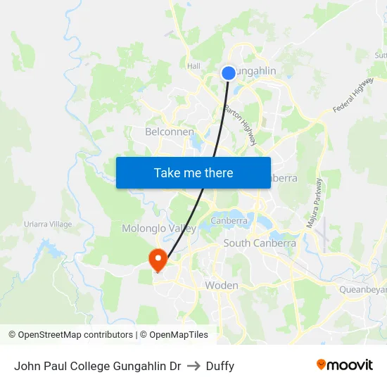 John Paul College Gungahlin Dr to Duffy map