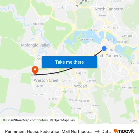 Parliament House Federation Mall Northbound to Duffy map