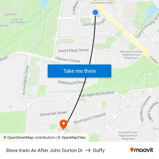 Steve Irwin Av After John Gorton Dr to Duffy map