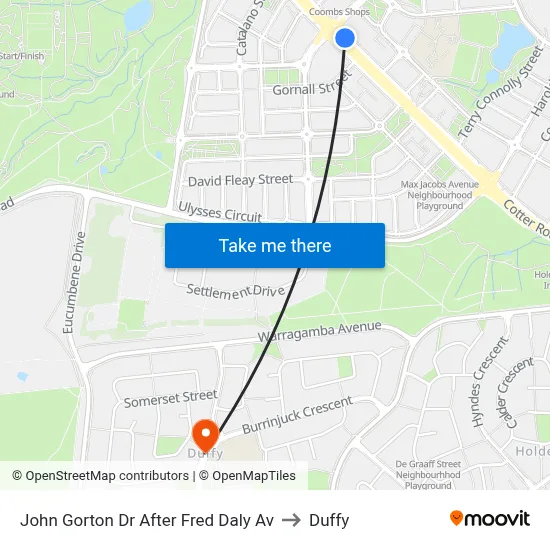 John Gorton Dr After Fred Daly Av to Duffy map
