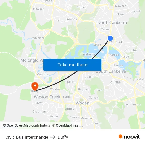 Civic Bus Interchange to Duffy map