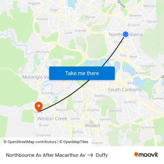 Northbourne Av After Macarthur Av to Duffy map