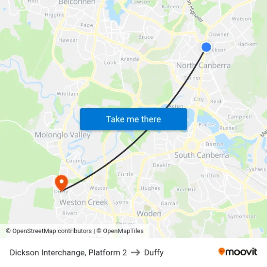 Dickson Interchange, Platform 2 to Duffy map