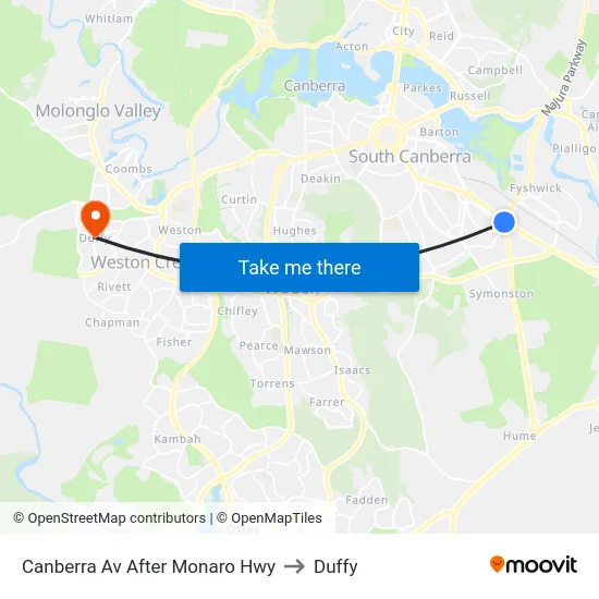 Canberra Av After Monaro Hwy to Duffy map