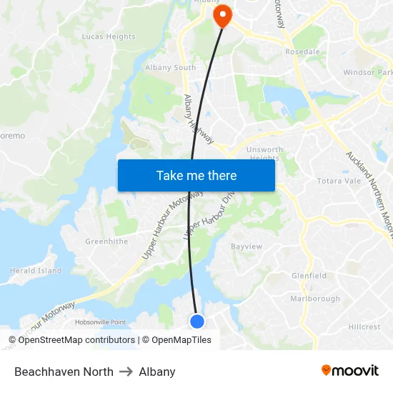 Beachhaven North to Albany map