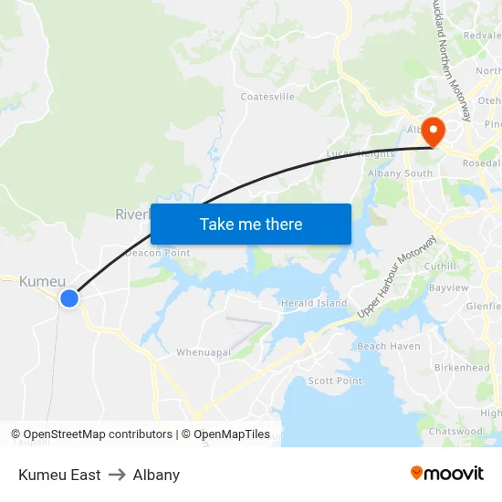 Kumeu East to Albany map