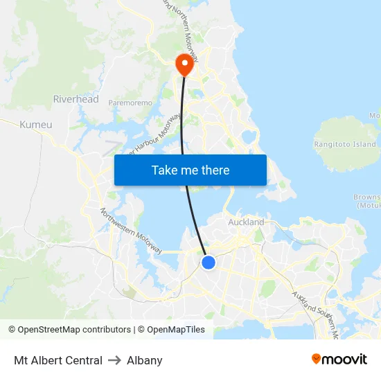 Mt Albert Central to Albany map