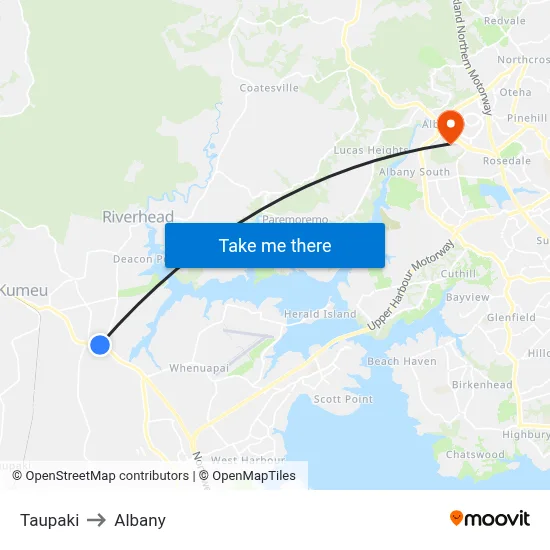 Taupaki to Albany map