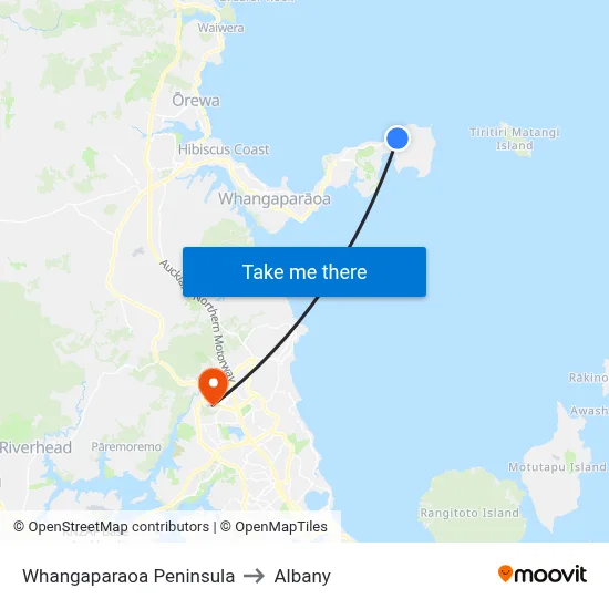Whangaparaoa Peninsula to Albany map