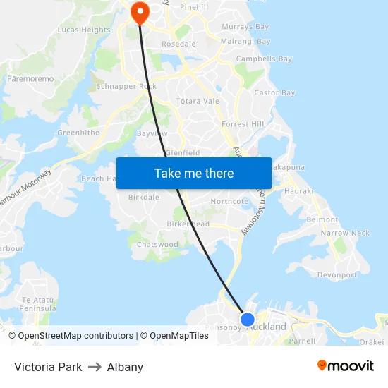 Victoria Park to Albany map