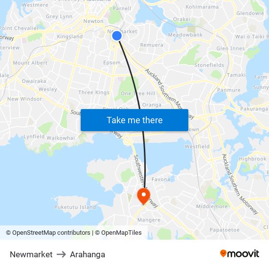 Newmarket to Arahanga map