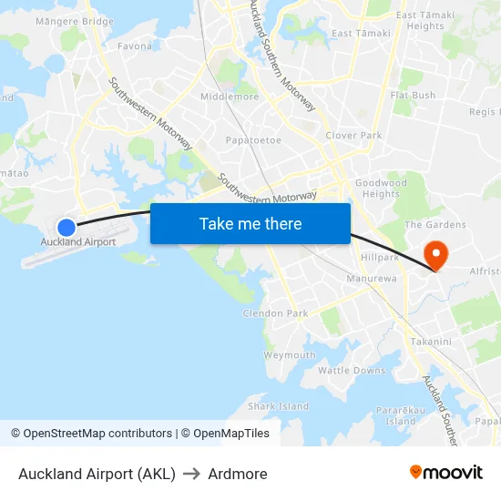 Auckland Airport (AKL) to Ardmore map