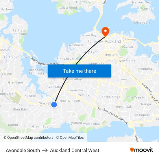 Avondale South to Auckland Central West map