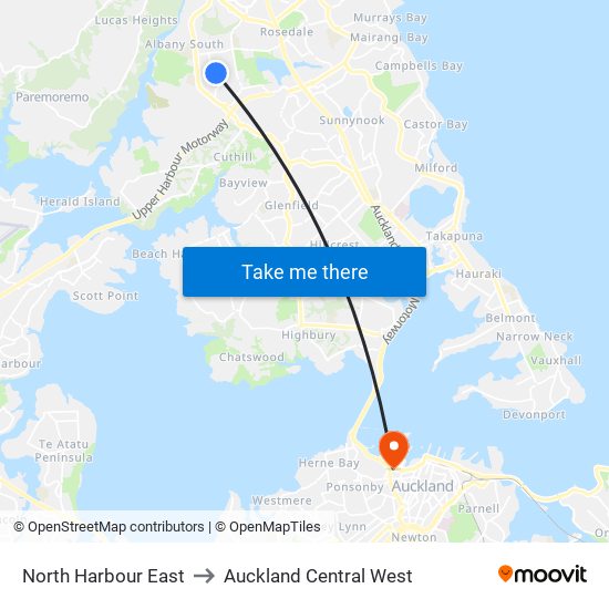 North Harbour East to Auckland Central West map