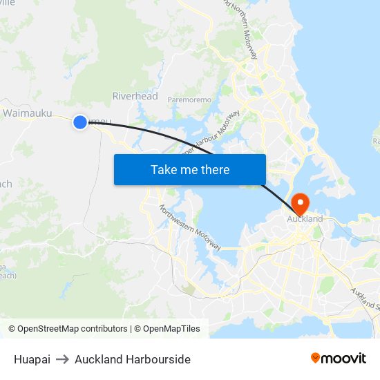 Huapai to Auckland Harbourside map