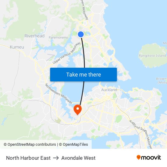 North Harbour East to Avondale West map