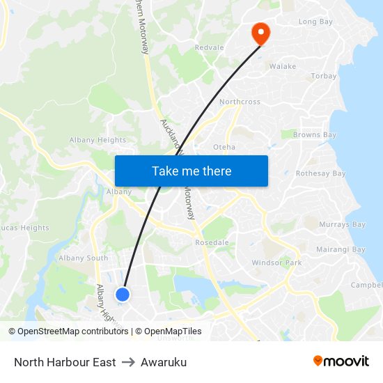 North Harbour East to Awaruku map