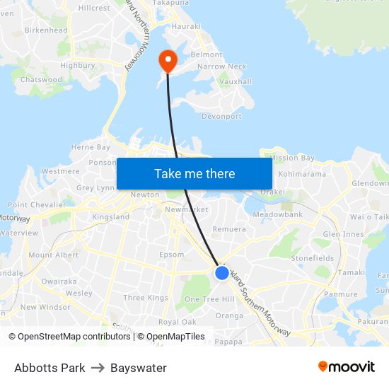 Abbotts Park to Bayswater map