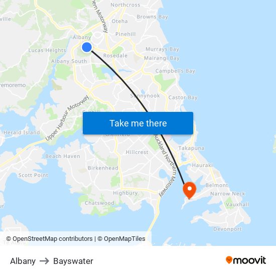 Albany to Bayswater map