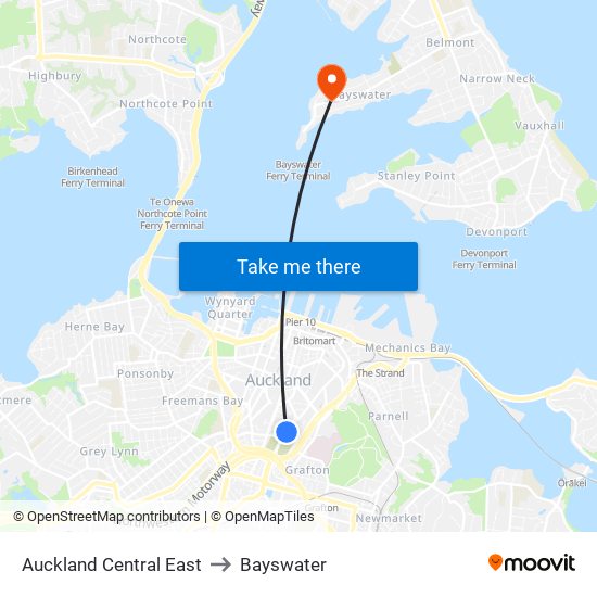 Auckland Central East to Bayswater map