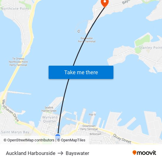 Auckland Harbourside to Bayswater map