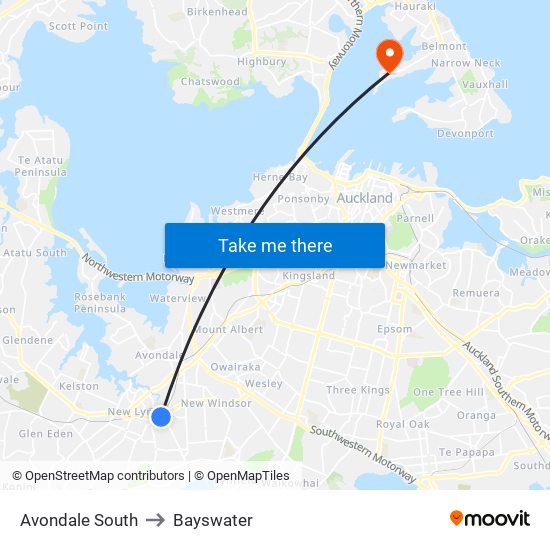 Avondale South to Bayswater map