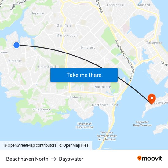 Beachhaven North to Bayswater map