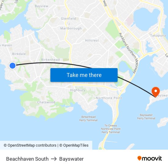 Beachhaven South to Bayswater map