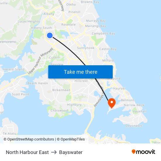 North Harbour East to Bayswater map