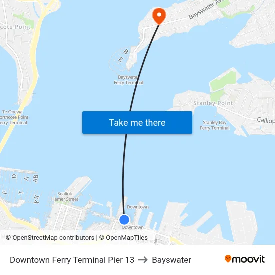 Downtown Ferry Terminal Pier 13 to Bayswater map