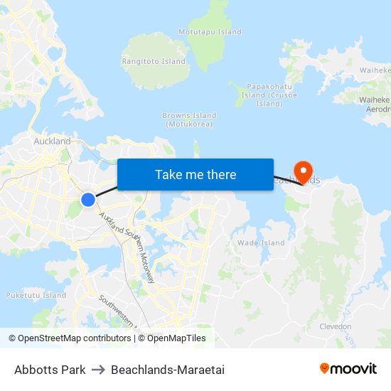 Abbotts Park to Beachlands-Maraetai map