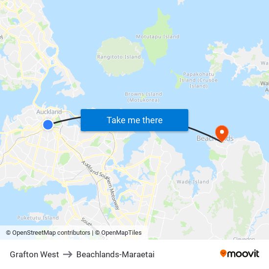 Grafton West to Beachlands-Maraetai map