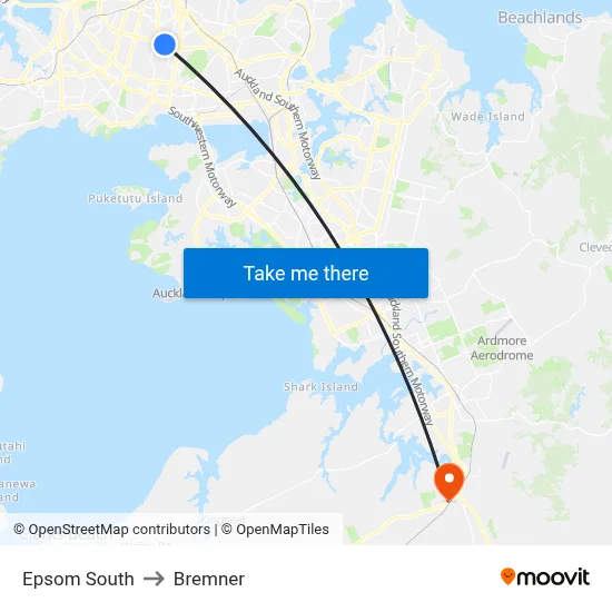 Epsom South to Bremner map