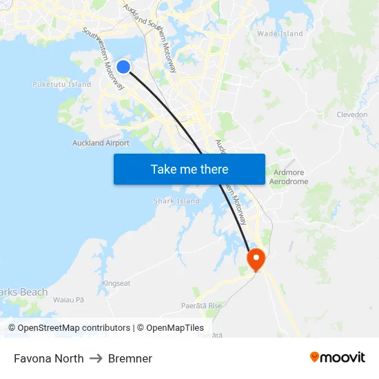 Favona North to Bremner map