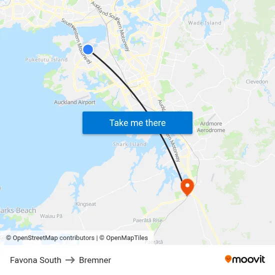 Favona South to Bremner map