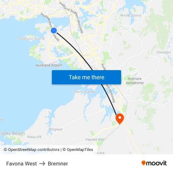Favona West to Bremner map