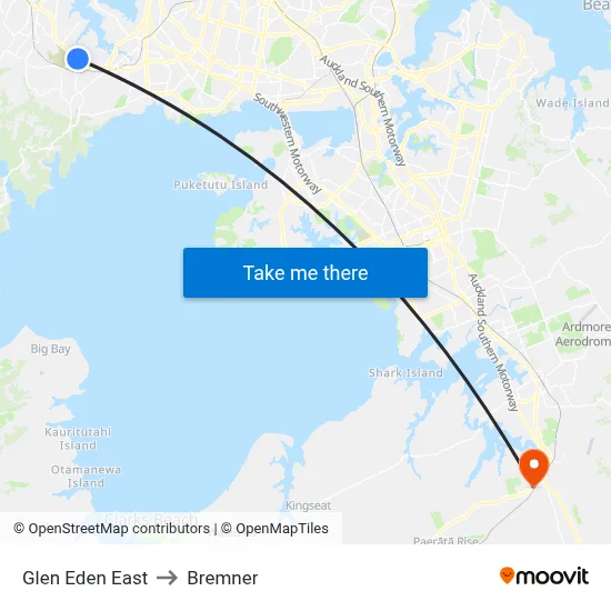 Glen Eden East to Bremner map