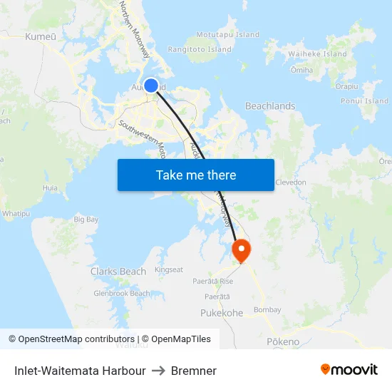 Inlet-Waitemata Harbour to Bremner map