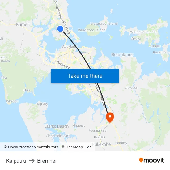 Kaipatiki to Bremner map
