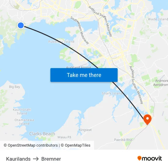 Kaurilands to Bremner map