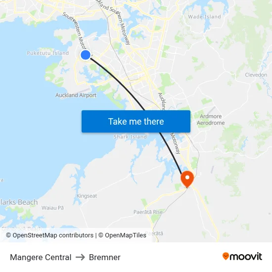 Mangere Central to Bremner map